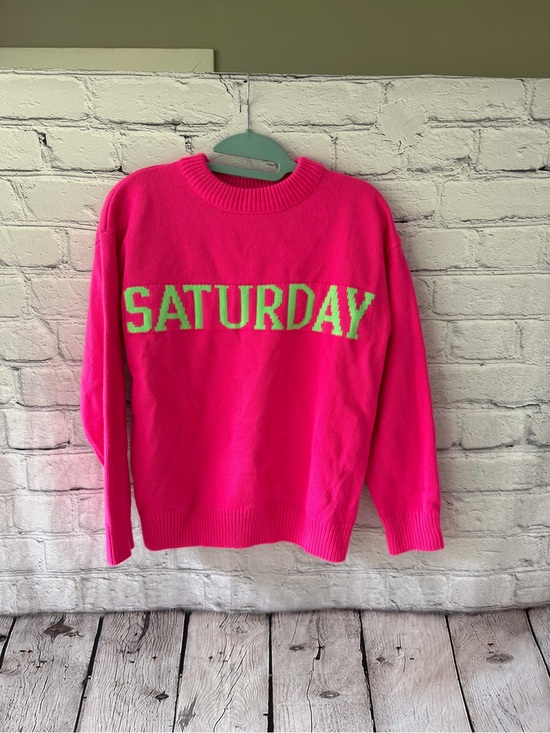 English Factory Sweaters - English Factory Bright Pink 'SATURDAY' Crewneck Sweater with Lime Lettering